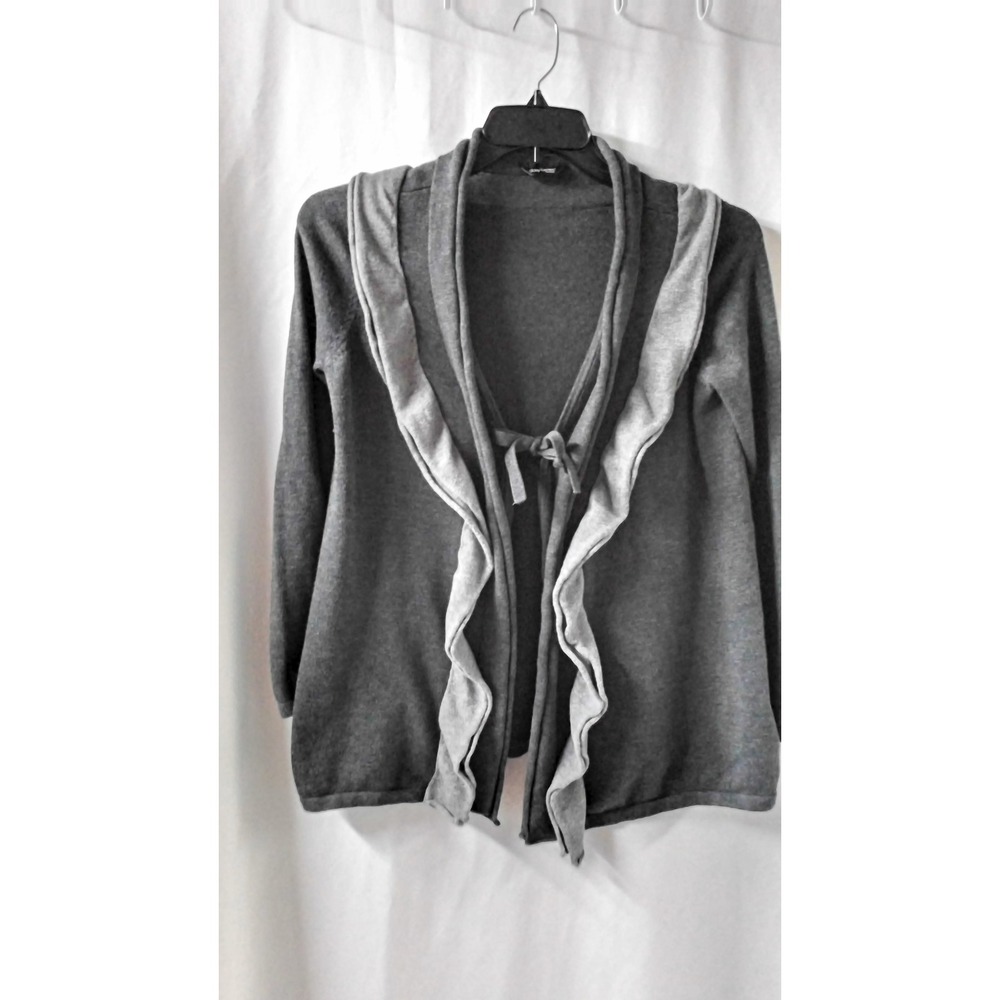 Daisy Fuentes Womens Charcoal Heather Ruffle Trim Tie Front Cardigan Sweater 1X
